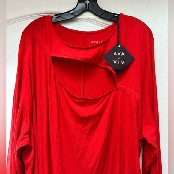 Ava & Viv Front Cutout Red Ruched Dress Size 3X - Picture 6 of 6